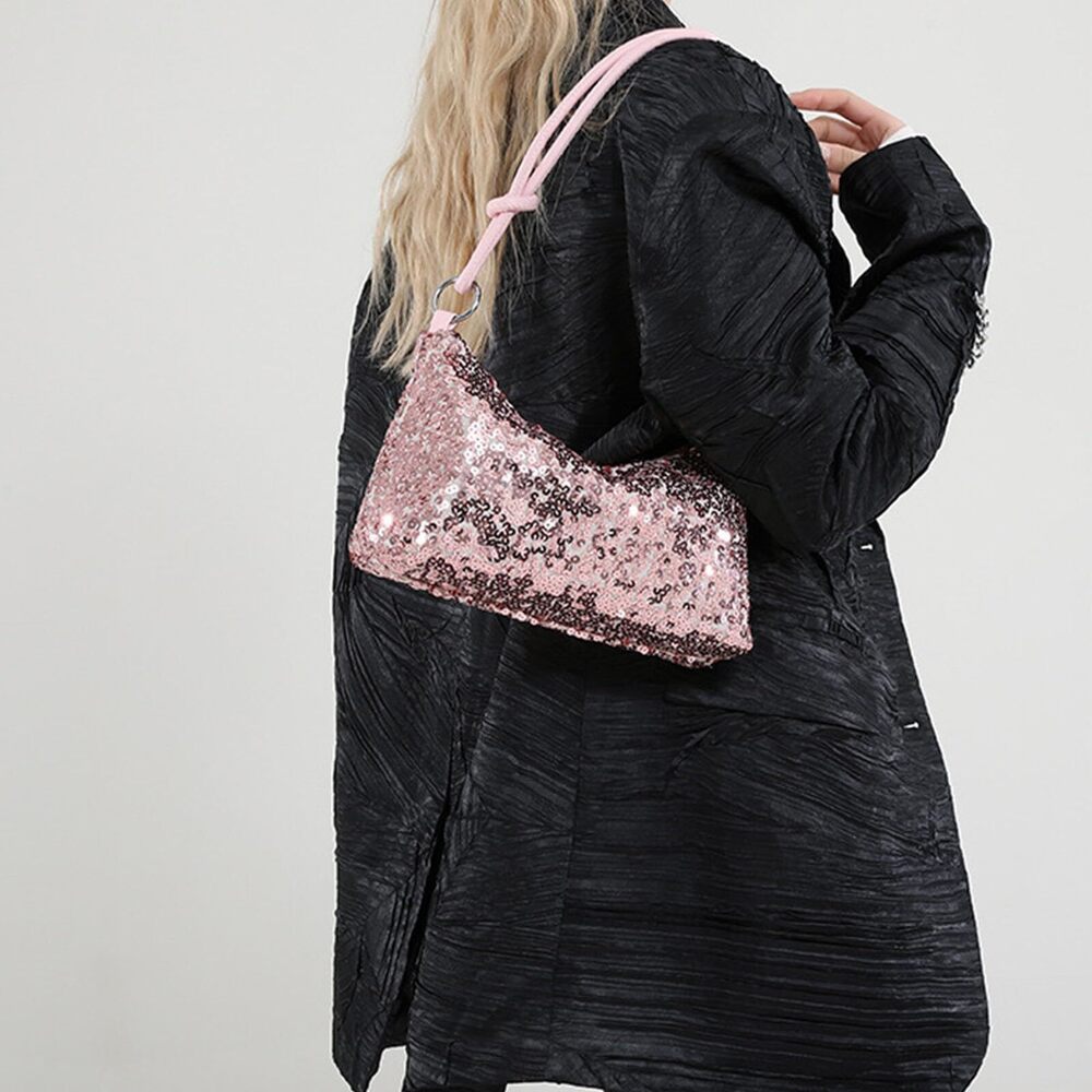 9886 Sequin Evening Bag, Sparkly Shoulder Bag, Bling Pink Handbag, Glitter - Picture 6 of 9